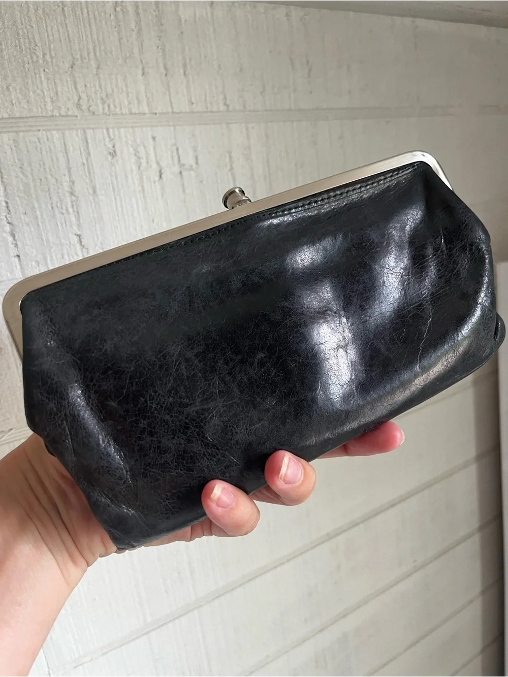HOBO Black Leather Kiss-Lock Wristlet Clutch